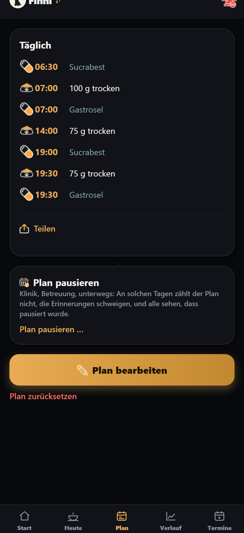 Der Wochenplan in Fellbert
